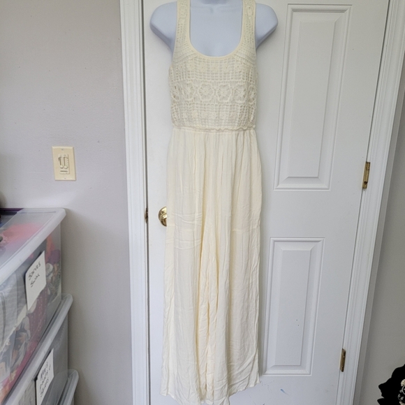 NWT Lovestitch Ivory 1 Piece Jumpsuit Wide Leg Gauzy Crochet Top Pockets Size S - Picture 4 of 16